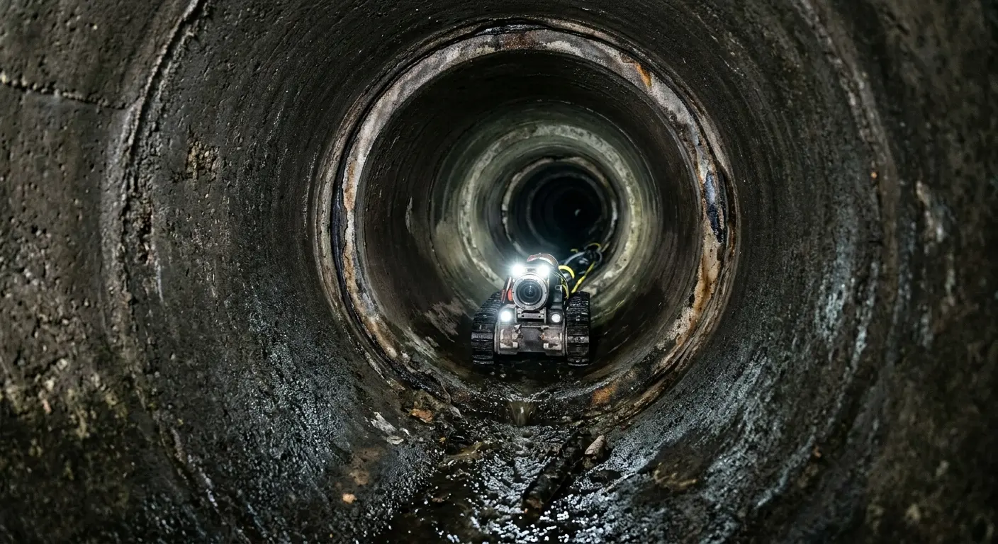 Robotic sewer camera inspecting pipe interior for Sewer Line Cleaning in Wilkins